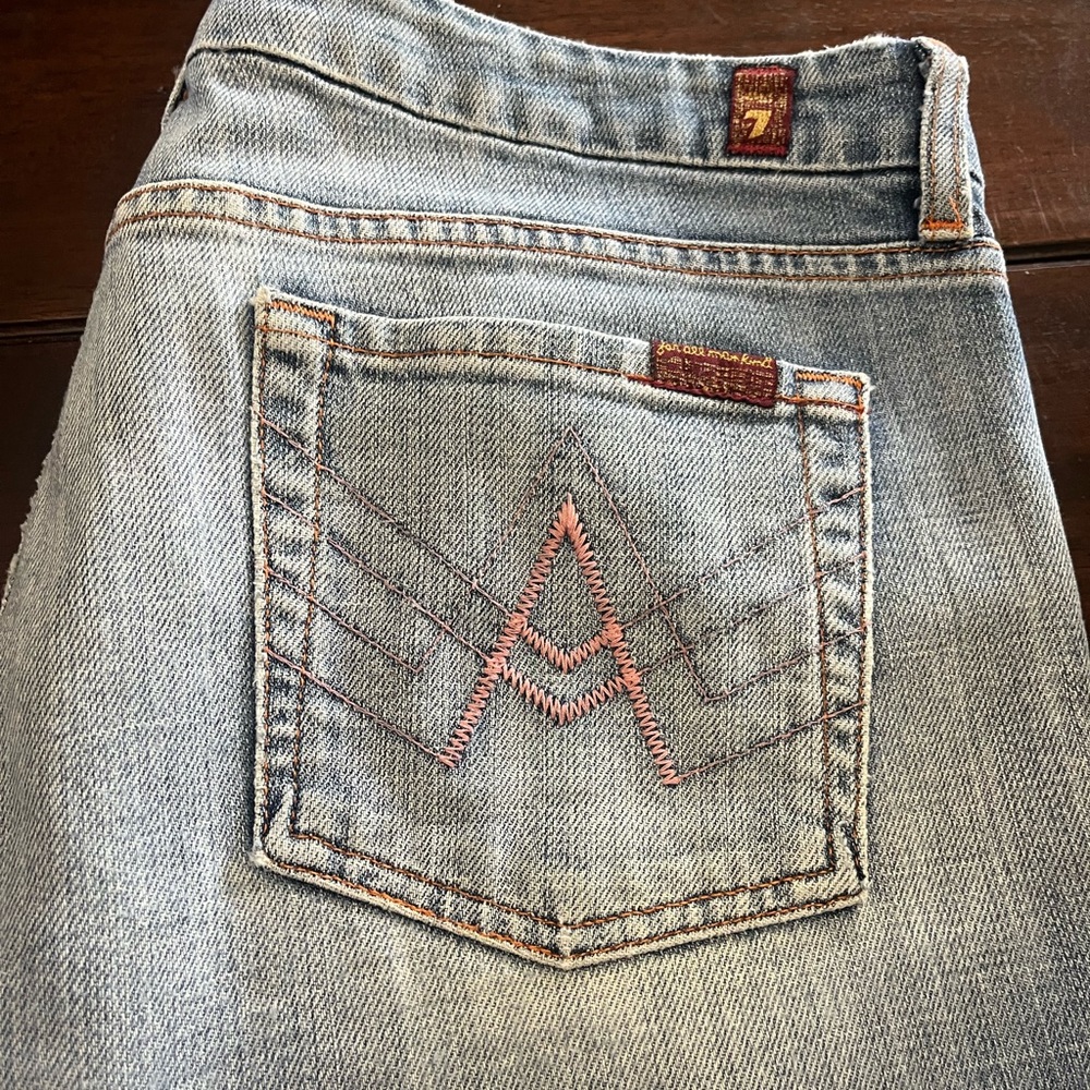 7 For All Mankind Women's Denim Jeans with Embroidered Pink “A” pocket .